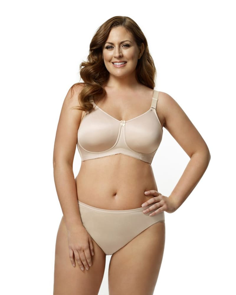 Front of a model wearing a size 48D Elila Women's Smooth Curves Softcup Bra in Beige by Elila. | dia_product_style_image_id:322237
